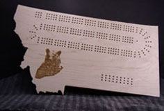 Montana shape w/lasered grizzly Cribbage Board